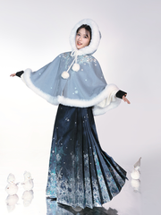 Ming Dynasty Mamianqun | Traditional Chinese Modern Hanfu Dress in Blue 霜雪