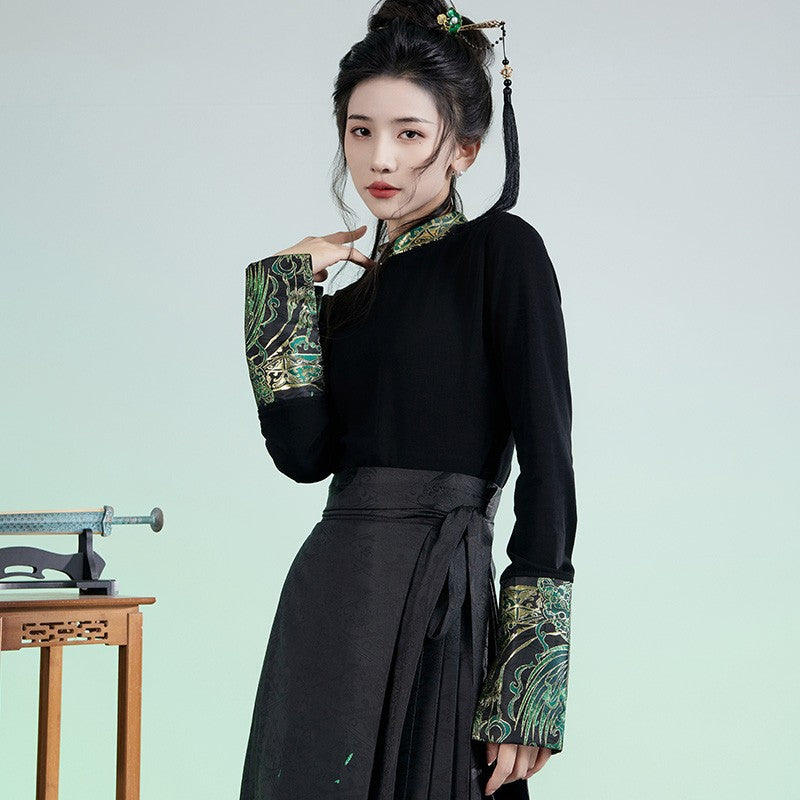 周仪-New Chinese style（hanfu）knitted tops Zhouyi-Black