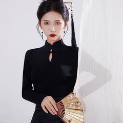 秋不语上衣-New Chinese style（hanfu）knitted tops Qiubuyu-Black