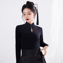 秋不语上衣-New Chinese style（hanfu）knitted tops Qiubuyu-Black