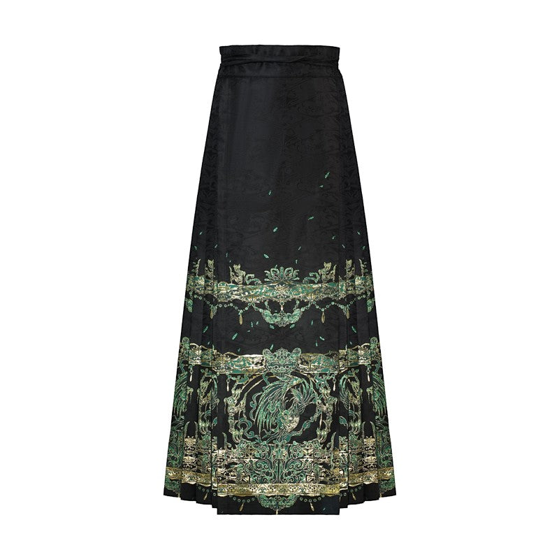 Modern Improved Hanfu Skirt: Gold-Thread Imitation Brocade Design