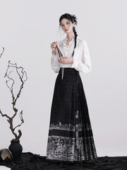 Ming Dynasty Mamianqun | Traditional Chinese Modern Hanfu Dress in Black Silver 蓬莱仙境