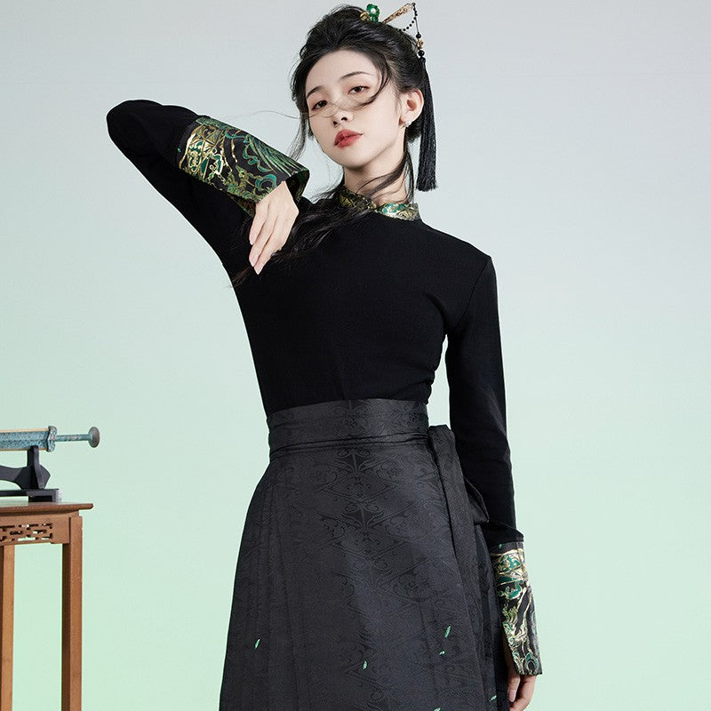 周仪-New Chinese style（hanfu）knitted tops Zhouyi-Black