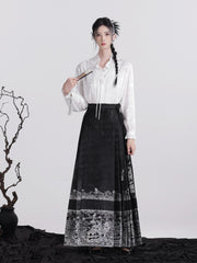 Ming Dynasty Mamianqun | Traditional Chinese Modern Hanfu Dress in Black Silver 蓬莱仙境