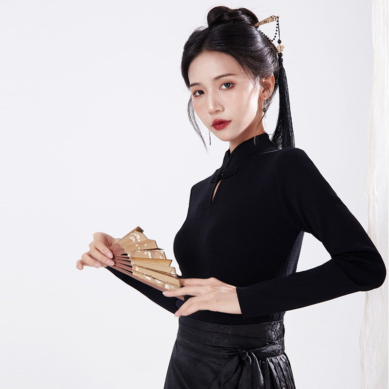 秋不语上衣-New Chinese style（hanfu）knitted tops Qiubuyu-Black