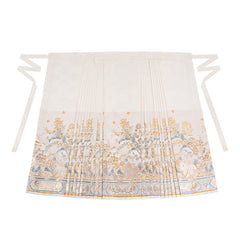 Full-length view of Ming Dynasty inspired horse-face skirt with Mid-Autumn bunny exquisite embroidery motifs, displaying the elegant drape and movement of traditional hanfu