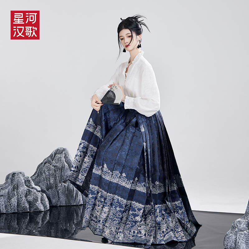 蓬莱仙境马面裙-mamianqun（horsefaceskirt）Penglai-Navy Blue