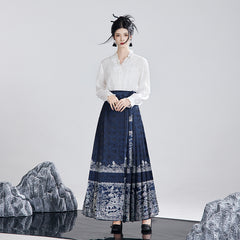 蓬莱仙境马面裙-mamianqun（horsefaceskirt）Penglai-Navy Blue