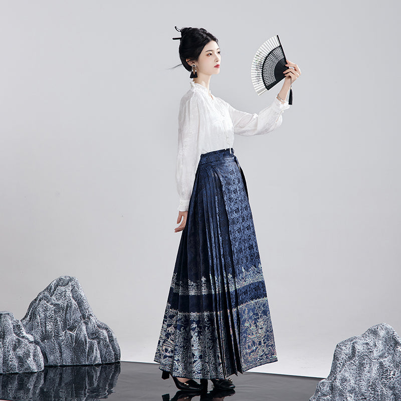 蓬莱仙境马面裙-mamianqun（horsefaceskirt）Penglai-Navy Blue