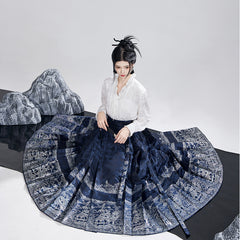 蓬莱仙境马面裙-mamianqun（horsefaceskirt）Penglai-Navy Blue